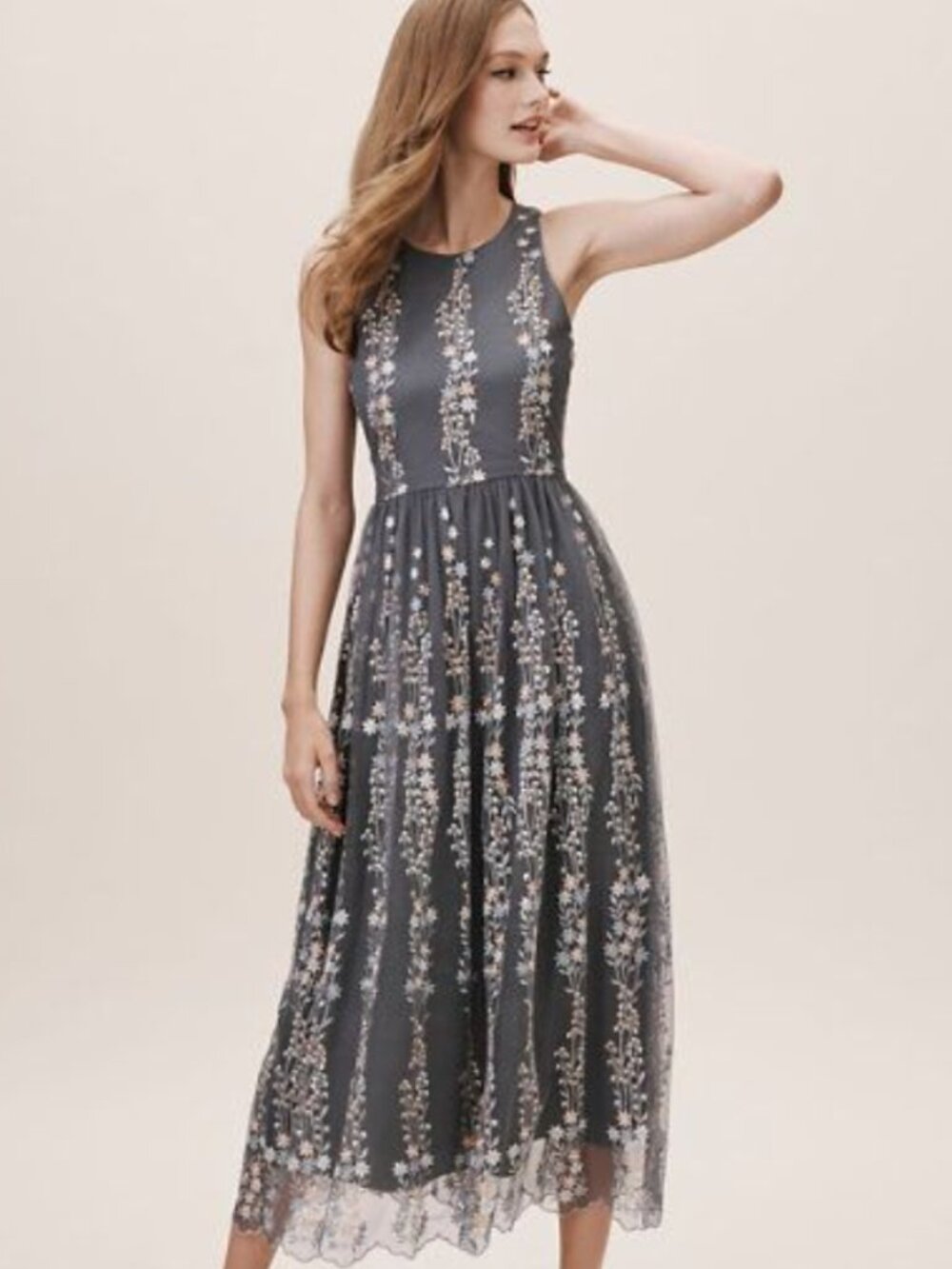 BHLDN Gatsby Dress / BHLDN Embroidered Tulle Maxi Dress Size 4